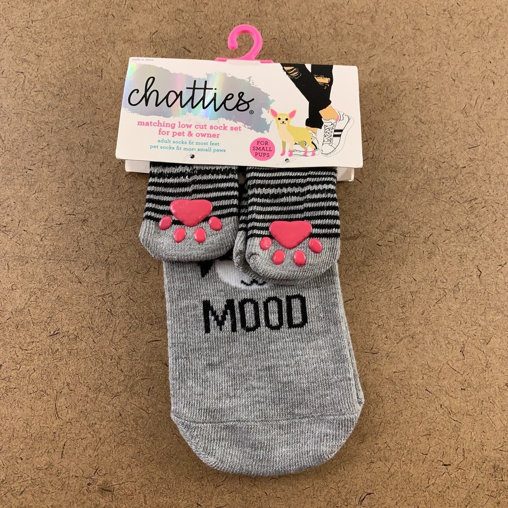 Chatties Adult One Size Small Pet Gray Printed Matching Low Cut Sock Set NWT